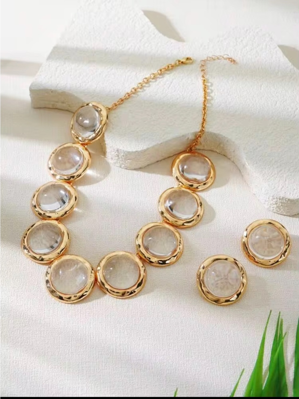 Gold-Tone Clear Stone Statement Necklace & Stud Earrings Set - Picture 6 of 12